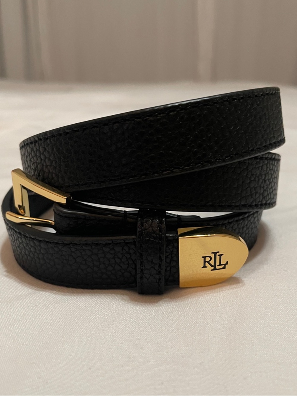 Lauren Ralph Lauren Women’s Pebbled Logo-Tipped Pebbled Leather Belt